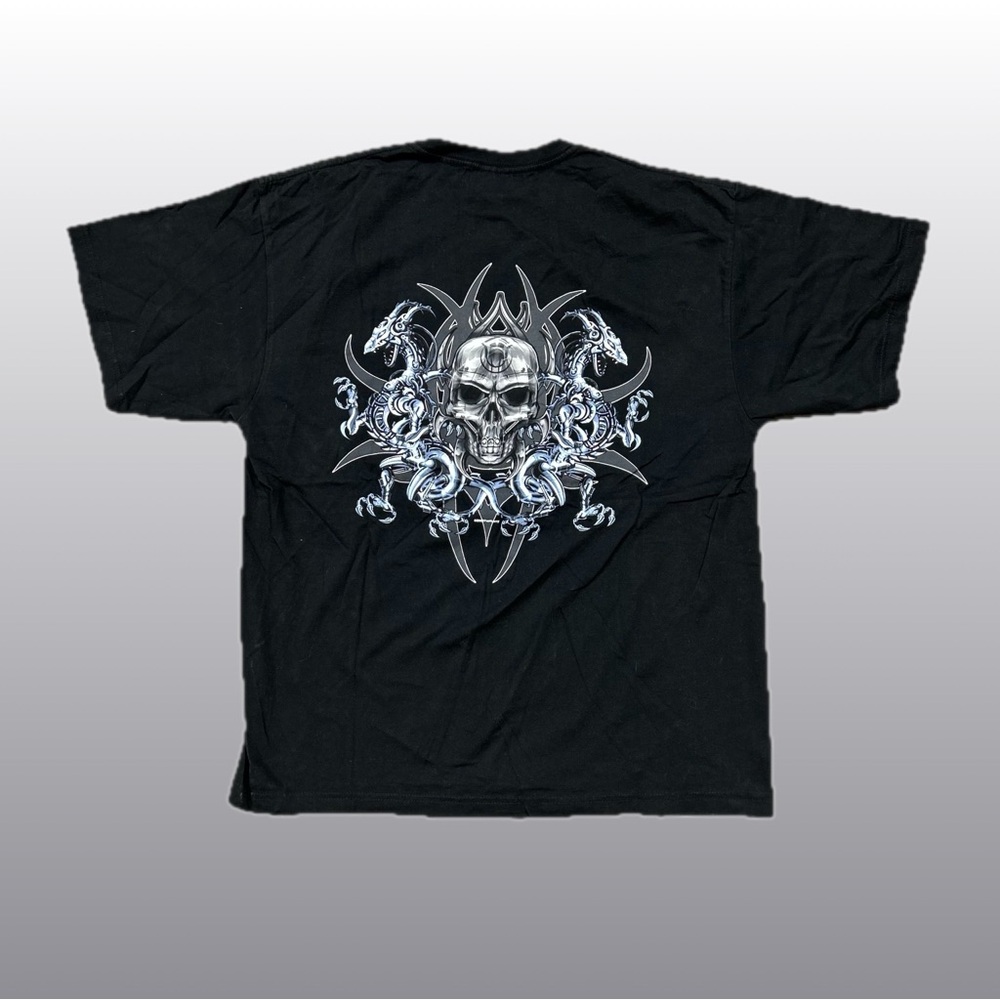 Y2K 2002 Top Heavy Metallic Skull Dragon Sz L